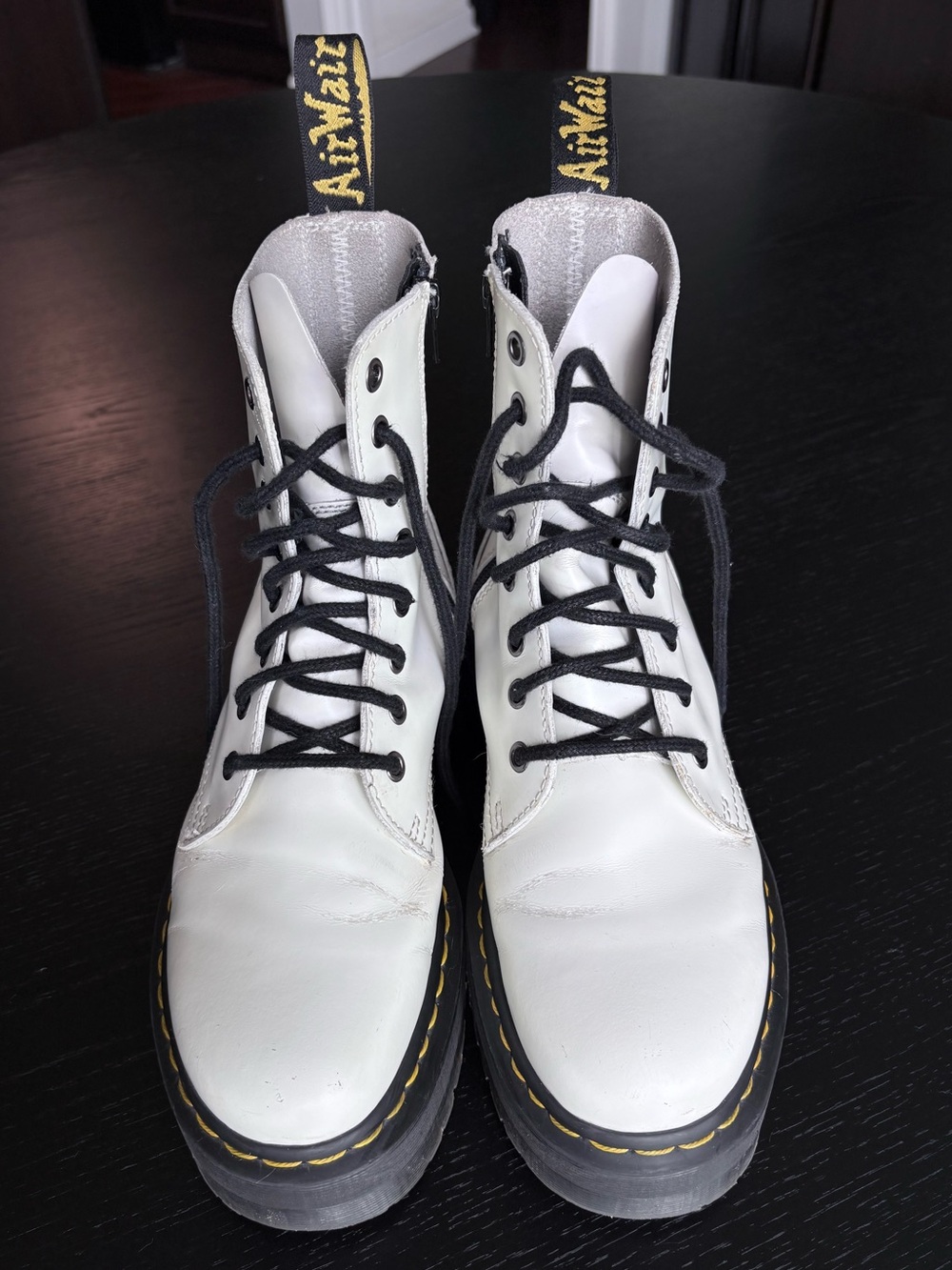 Dr. Martens Jadon White Leather Platform Boots Black Lace Up US W8/M7